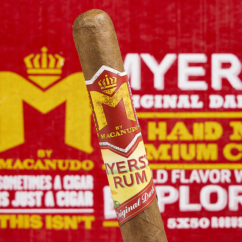 M by Macanudo Myers's Rum delivers a smooth, mellow to medium profile with  Jamaican‑inspired sweetness, soft spice, and a rich aromatic infusion drawn  from the iconic flavor of Myers's Rum
